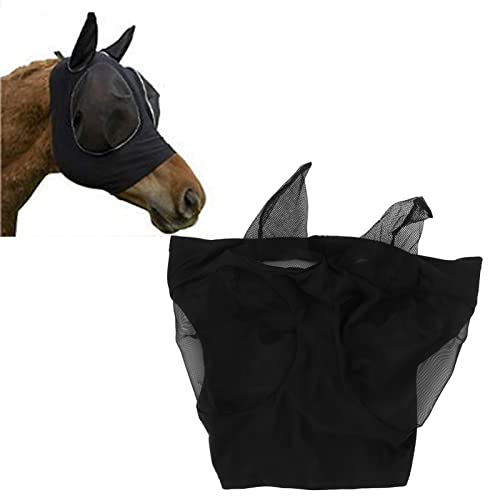 BAOFUYA Atmungsaktive Pferdegesichtsmaske Elastische Pferdenetz Fliegenmaske mit Ohrenschutz Reitsportausrüstung (Schwarz) von BAOFUYA