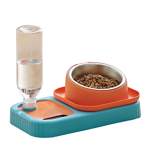 Automatischer Katzen-Futterspender und Katzen-Wasserspender, um 15 Grad Geneigter Wassernapf aus Edelstahl und Futterspender für Katzen von BAOFUYA