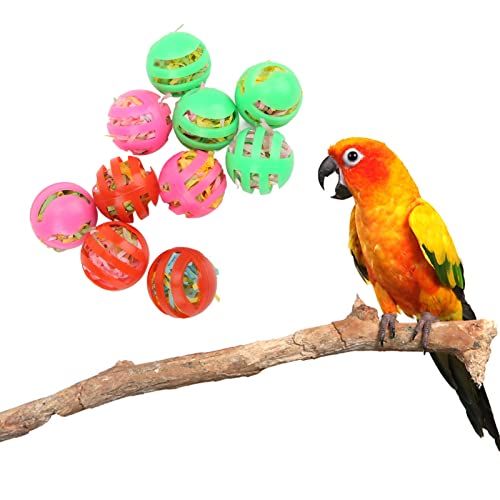 BAOFUYA 10pcs Vogelkugelspielzeug, Farbenfrohe Hohle Gefüllte Papageien Futterbälle mit Glockenkauspielzeug, Farbenfrohe Nachfüllbare Cockatiel Brudel von BAOFUYA