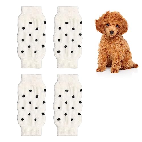4 Stück Beinwärmer für Hunde, niedlicher gepunkteter Ellenbogenschutz für Hunde, gestrickte Haustier-Beinwärmer, elastische Haustier-Bein-Hock-Protektoren für kaltes Wetter L von BAOFUYA