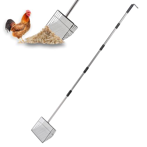 BAOFUYA Chicken Poop Scooper, Lang Gehandelte Metallstreu -Schaufel mit Tiefen Schaufel Pet Abfallreinigungswerkzeug Zum Sieben der Hühner Sandkatze Katze von BAOFUYA