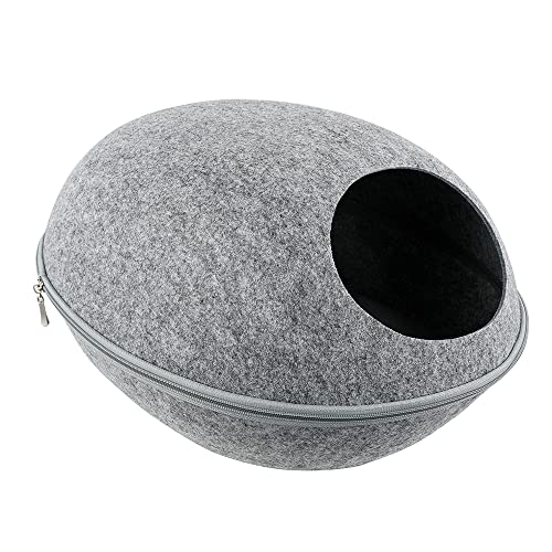 BAOFUYA Filz-Katzenbett, Rundes Filz-Katzenhöhlenbett, Warmes Katzenunterschlupf, Winterhaus, Zeltbett für Haustiere, Katzen, Kätzchen (hellgrau) von BAOFUYA