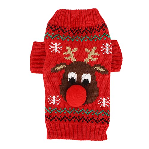 BAOFUYA Hunde-Cartoon-Rentier-Pullover, verdickende Neujahrs-Weihnachts-Hundepullover, weihnachtliche gemusterte Strickwaren für kleine, mittelgroße Hunde und Katzen Rot von BAOFUYA