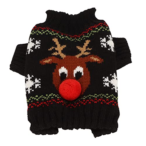 BAOFUYA Hunde-Cartoon-Rentier-Pullover, verdickende Neujahrs-Weihnachts-Hundepullover, weihnachtliche gemusterte Strickwaren für kleine, mittelgroße Hunde und Katzen Schwarz von BAOFUYA