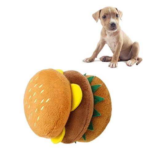 BAOFUYA Hunde-Plüschspielzeug, Bissfestes Hundeplüsch-Quietschspielzeug, Niedliches Hamburger-Form-Plüschtier, Langlebiges Kauspielzeug für Kleine und Mittelgroße Hunde von BAOFUYA