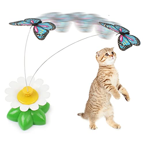 BAOFUYA Interaktives Katzenspielzeug, 360 Grad Drehbares Schmetterlings-Blumenform-elektrisches Flatterndes Rotierendes Kätzchenspielzeug für Innenkatzen von BAOFUYA