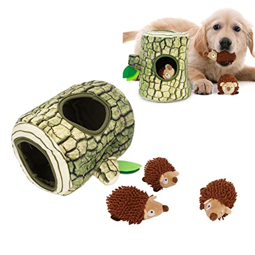 BAOFUYA Interaktives Quietschendes Versteck-PlüSch-Hundespielzeug, Kauspielzeug in Baumlochform FüR Kleine, Mittelgroße Hunde und Katzen (Typ Igel) von BAOFUYA