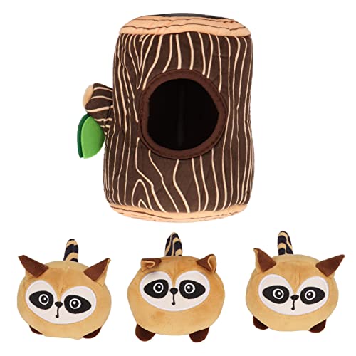 BAOFUYA Interaktives Quietschendes Versteck-PlüSch-Hundespielzeug, Kauspielzeug in Baumlochform FüR Kleine, Mittelgroße Hunde und Katzen (Waschbär-Typ) von BAOFUYA