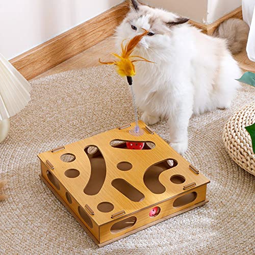 BAOFUYA Katzenspielzeug-Puzzle-Box, Klauenschleifen Interaktiv mit Katzen-Teasing-Stick und Glockenball für Katzenspielzeug von BAOFUYA