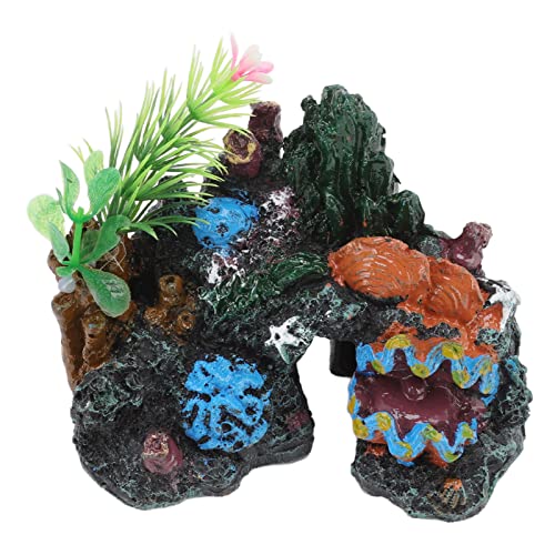BAOFUYA Kunstharz-Korallen-Höhlenhaus, Kunstharz-Aquarium-Ornament Kunstharz-Korallen-Algen-Muschel Schwimmendes Moos-Steinhaus, 4,9 X 2,8 X 3,9 Zoll von BAOFUYA
