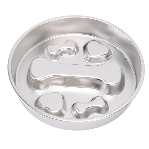 BAOFUYA Langsame Feeder Dog Bowl, Nicht -Schlupfboden und Säulendesign Multifunktional Verwenden Edelstahl Langsamer Hundeschale für Innenhüter (Knochenmuster) von BAOFUYA