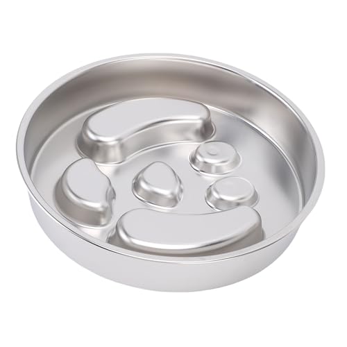 BAOFUYA Langsame Feeder Dog Bowl, Nicht -Schlupfboden und Säulendesign Multifunktional Verwenden Edelstahl Langsamer Hundeschale für Innenhüter (Welpenmuster) von BAOFUYA