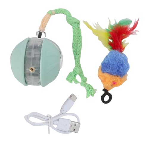 BAOFUYA Plastik USB Interactive Cat -Spielzeug mit Leichter, Automatischer Interaktiver Welpenspielzeugkugel mit Schwanz für Gelangweilte Innenräume Erwachsene Katzen Bewegung Aktiviert (Green) von BAOFUYA