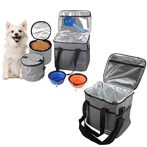 BAOFUYA Reisetasche für Hundeausrüstung, Tragetaschen mit großer Kapazität für Haustiere, inklusive Schultergurt, 2 Aufbewahrungsbehälter für Lebensmittel, 2 Faltbare Näpfe von BAOFUYA