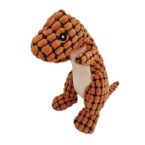 BAOFUYA Weiches Kauspielzeug für Welpen – Langlebiges Plüsch-Hundespielzeug, Quietschendes Spielzeug für Mittelgroße und Große Hunde mit Zahnreinigungsfunktion (Orangefarbener Dinosaurier) von BAOFUYA