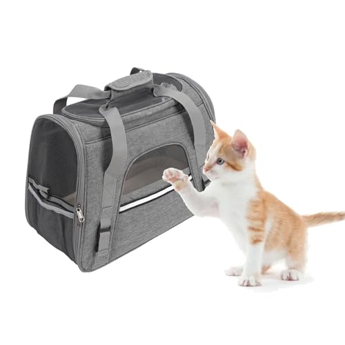 Haustiertragetasche, Große Kapazität, Multifunktionale Katzentrage-Handtasche, Atmungsaktive Reisetasche für Kleine Welpen, Hunde und Katzen (Gray) von BAOFUYA