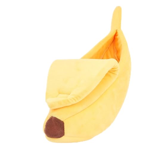 Höhlen-Couch-förmiges Hausboot, Waschbar und Bananenform-Design, Gelb, Multifunktional, Lustiges Obst-förmiges Hundebett für Haustiere Unter 2,5 Kg (23,62 X 7,87 X 6,69 Zoll) von BAOFUYA