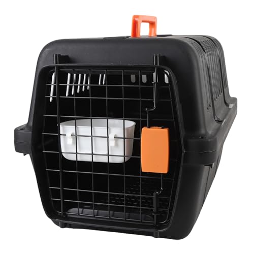 Hundekäfig, Isolation Plastiknetz Zwinger Haustierträger Rolling Plastik Airline Zugelassene Drahttür Reise Hundekiste für Kleine Tiere (Black) von BAOFUYA