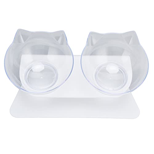Katzennapf aus Kunststoff mit 15° Neigungsdesign für einfache Futterverteilung und Halswirbelsäulenschutz (weißer Boden + transparente Schale) von BAOFUYA