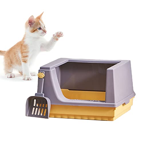 Katzentoilette, Halbgeschlossen, Verhindert Auslaufen, Kätzchen-Haustier-Siebtoilette, Einfache Reinigung für Haustierkatzen (Lila) von BAOFUYA