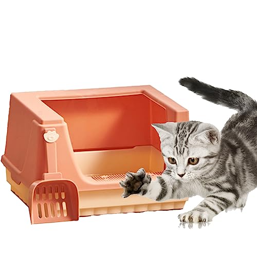 Katzentoilette, Halbgeschlossen, Verhindert Auslaufen, Kätzchen-Haustier-Siebtoilette, Einfache Reinigung für Haustierkatzen (Orange) von BAOFUYA