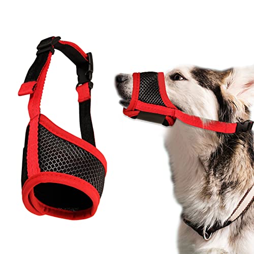 Maulkorb für Hunde, Atmungsaktiver Maulkorb für Kleine und Mittelgroße Hunde, Verstellbarer Hundemundschutz mit Klettverschluss für das Hundetraining (Rot) von BAOFUYA