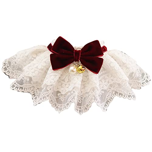 Pet Lace Lätzchenkragen mit Niedlichem Bogen, Perle Bell Prinzessin Spitzen -Haustierkragen, Einstellbares und Weiches Hundebandana, Ideal für Hochzeitsfotografie mit Niedlicher Bug (M) von BAOFUYA