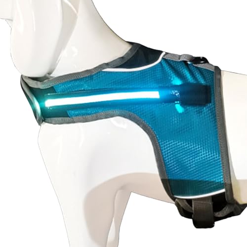 Verstellbares, Komfortables Hundegeschirr mit LED-Licht und Reflektierendem Design für Mittelgroße Bis Große Hunde (Seeblau, mit Licht) von BAOFUYA
