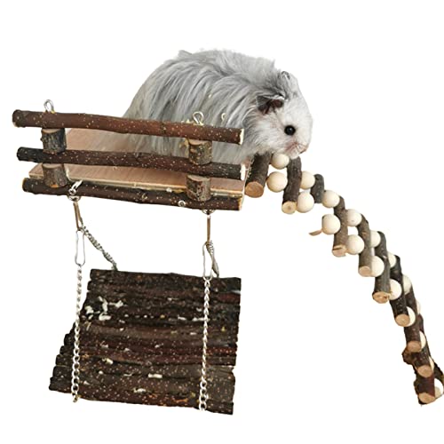 2 Pcs Hamsterplattform mit Schaukel | Holzkauspielzeug für Meerschweinchen im Käfig - Heimtierbedarf, Kletterspielzeug für Rennmäuse, Hamster und andere Kleintiere Baok von BAOK