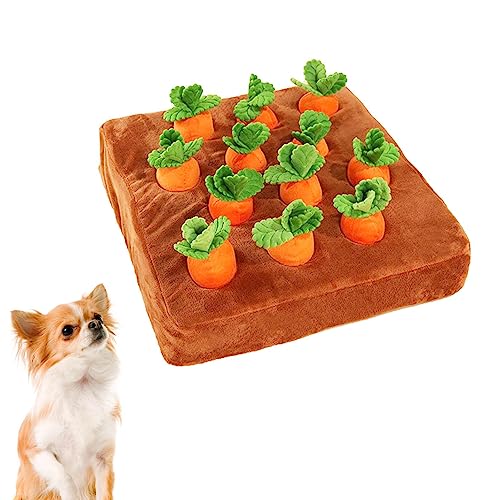 BAOK Karotten-Hundespielzeug - Interaktive Versteckspiel-Futtermatte für Hunde - 12 quietschende Karotten, kaubares Plüsch-Trainingsspielzeug für Haustiere zur Reduzierung von Langeweile, Tauziehen von BAOK