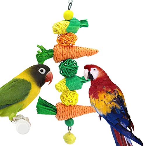 BAOK Papageienspielzeug – Vogelkauspielzeug mit hängender Glocke – Sittich, Naturholz, Spielzeug, Papageien, zum Aufhängen, für kleine Vögel, Nymphensittiche, Papageien, Lovebird, Wellensittich von BAOK