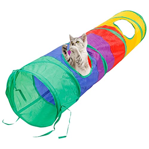 BAOK Regenbogen-Tunnel für Katzen - Faltbares Haustierspielzeug Spieltunnel für Katzen | Interaktives und kratzfestes Kätzchen Kaninchen Welpen Spielröhrenspielzeug von BAOK