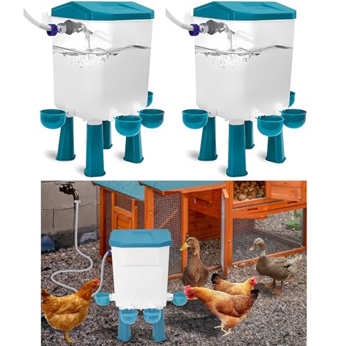 11L Groß Automatische Geflügeltränke|Wasserspender Hühner mit 4 Wassernäpfe|Kunststoff Hühnertränke|Schwimmerventil,4 Füßen & 1.5m(4.9ft) Wasserleitung|Aufhängbar und Aufstellbar|Hühnerzubehör von BAOSHANKO