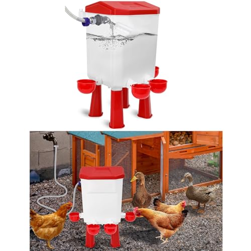 11L Groß Automatische Geflügeltränke|Wasserspender Hühner mit 4 Wassernäpfe|Kunststoff Hühnertränke|Schwimmerventil,4 Füßen & 1.5m(4.9ft) Wasserleitung|Aufhängbar und Aufstellbar|Hühnerzubehör von BAOSHANKO