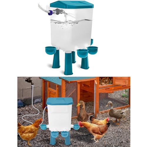 11L Groß Automatische Geflügeltränke|Wasserspender Hühner mit 4 Wassernäpfe|Kunststoff Hühnertränke|Schwimmerventil,4 Füßen & 1.5m(4.9ft) Wasserleitung|Aufhängbar und Aufstellbar|Hühnerzubehör von BAOSHANKO