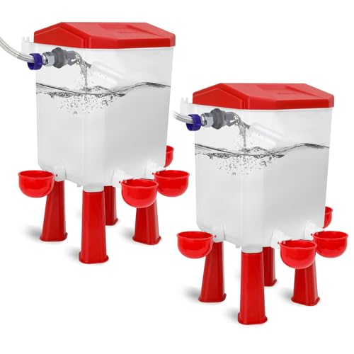 Hühnertränke Groß mit 4 Wassernäpfe,Automatische Geflügeltränke,Wasserspender mit Füßen,Schwimmerventil & 1.5m(4.9ft) Wasserleitung,Aufhängbar und Aufstellbar,Hühnerzubehör,11L von BAOSHANKO