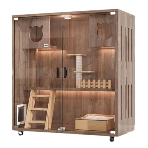 Katzenvilla Katzenvilla, komplett aus Massivholz, Katzenkäfig, Zuhause, Innenbereich, Katzenhaus, Cattery, doppelschichtiger Katzenschrank, Katzenzimmer, Haustier-Katzennest Katzenhaus(Color:7) von BAOSHUPINGY