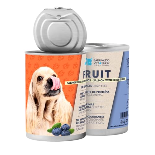 Barakaldo Vet Shop | Nassfutter für Hunde, Fruit Grain Free Lachs mit Blaubeeren, hergestellt aus hochwertigem Lachs als einziges Protein, ohne Nebenprodukte, mit Blaubeeren, 12 Stück x 400 g Barakaldo Vet Shop | Nassfutter für Hunde, Fruit Grain Free Lachs mit Blaubeeren, hergestellt aus hochwertigem Lachs als einziges Protein, ohne Nebenprodukte, mit Blaubeeren, 12 Stück x 400 g von BARAKALDO VET+SHOP TIENDA VETERINARIA