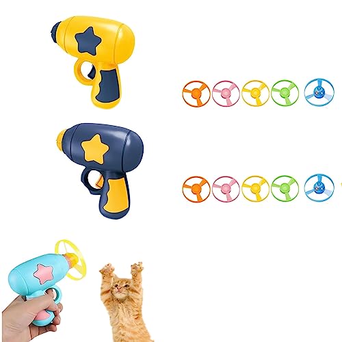 2 Stück Hubschrauber-Katzenspielzeug, fliegende Hubschrauber-Katze, interaktives Spielen, lustige Katze, Outdoor-Katze, fliegend, for Hubschrauber, Farbscheiben-Shooter-Set ( Color : Navy blue+Yellow von BARASH