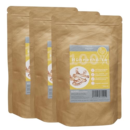 BARFAWAY Hühnerhälse, gefriergetrockneter Kausnack für Hunde, 100% natürlich ohne Zusätze, Deutsche Herstellung, geruchsneutral, 3er Pack (3 x 250 g) von BARFAWAY