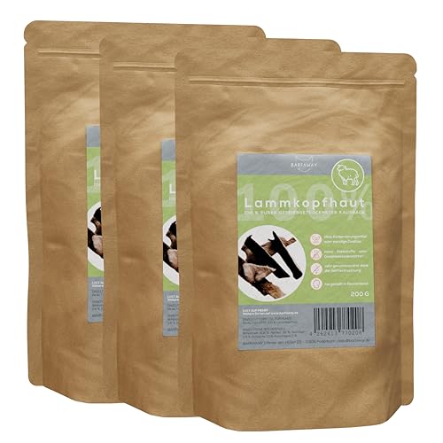 BARFAWAY Lammkopfhaut, gefriergetrockneter Kausnack mit Fell für Hunde, 100% natürlich ohne Zusätze, Deutsche Herstellung, geruchsneutral, 3er Pack (3 x 200 g) von BARFAWAY