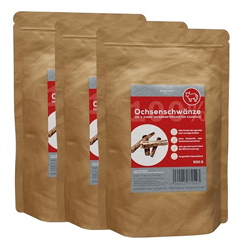 BARFAWAY Ochsenschwänze, gefriergetrockneter Langer Kausnack für Hunde, 100% natürlich ohne Zusätze, Deutsche Herstellung, geruchsneutral, 3er Pack (3 x 500 g) von BARFAWAY