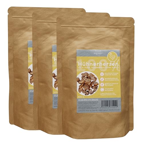 BARFAWAY gefriergetrocknete Hühnerherzen, gesunde Hundeleckerlies, getreidefrei, zuckerfrei, 100% natürlich ohne Zusätze, Deutsche Herstellung, 3er Pack (3 x 500 g) von BARFAWAY