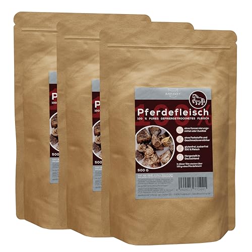 BARFAWAY gefriergetrocknetes Pferdefleisch, Premium Muskelfleisch, allergikerfreundlich, gesunde Hundeleckerlies, getreidefrei, zuckerfrei, 100% natürlich, Deutsche Herstellung, 3er Pack (3 x 500 g) von BARFAWAY