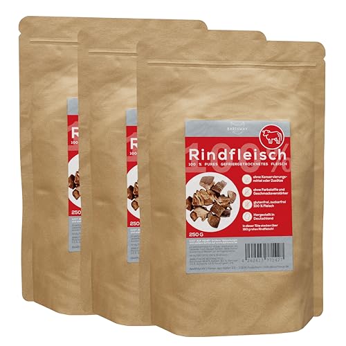 BARFAWAY gefriergetrocknetes Rindfleisch, Premium Muskelfleisch, gesunde Hundeleckerlies, getreidefrei, zuckerfrei, 100% natürlich ohne Zusätze, Deutsche Herstellung, 3er Pack (3 x 250 g) von BARFAWAY