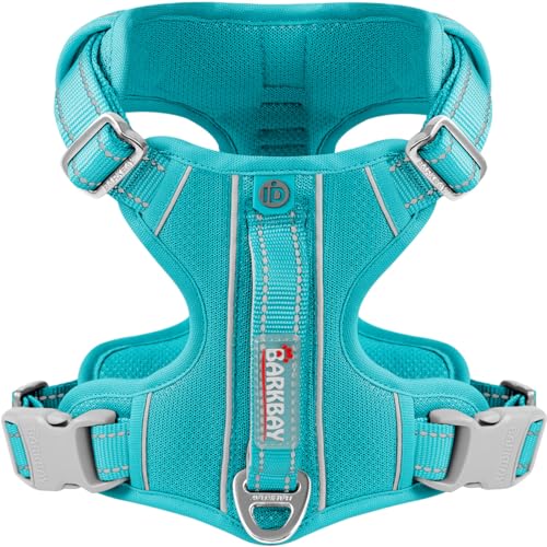 BARKBAY Hundegeschirr, kein Ziehen, Frontclip, strapazierfähig, reflektierend, einfache Kontrolle, Griff für große Hunde, mit Ausweisfach (Blau, Größe L) von BARKBAY