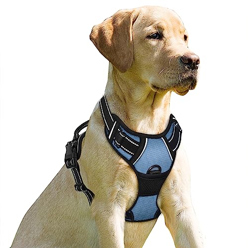 BARKBAY Hundegeschirr, kein Ziehen, Frontclip, strapazierfähig, reflektierend, leicht zu kontrollieren, für große Hunde, Marineblau, Größe L von BARKBAY