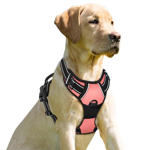 BARKBAY Hundegeschirr, kein Ziehen, Frontclip, strapazierfähig, reflektierend, leicht zu kontrollieren, für große Hunde (Hellrosa, Größe L) von BARKBAY