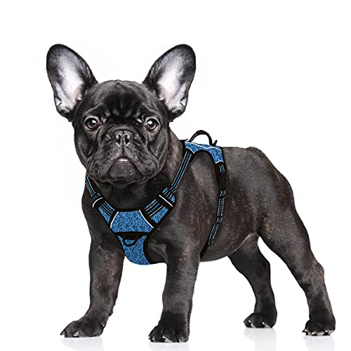 BARKBAY Hundegeschirr, kein Ziehen, groß, reflektierend, mit Frontclip und einfachem Griff für Spaziergänge, Training, Laufen mit ID-Tasche (blau/schwarz, S) von BARKBAY