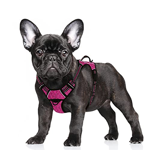 BARKBAY Hundegeschirr, kein Ziehen, groß, reflektierend, mit Frontclip und einfachem Griff für Spaziergänge, Training, Laufen mit ID-Tasche (rosa/schwarz, S) von BARKBAY